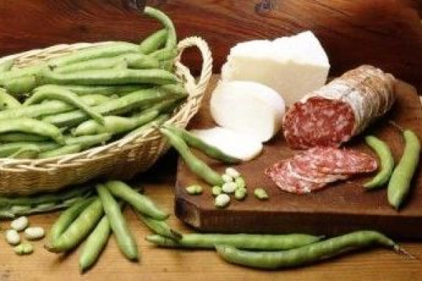 Fresh Fava Beans, Salami and Sheep